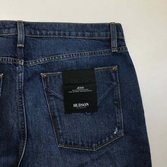 NWT HUDSON Med/Dark Wash JESSI Relaxed Cropped Boyfriend 5 Pocket Jeans - Picture 11 of 13